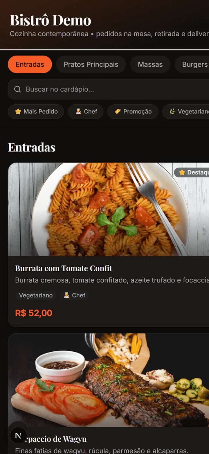 Cardápio que dá vontade de pedir